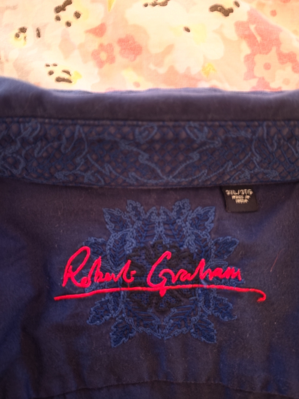 Robert Graham Navy Shirt with Red Signature Embroidery